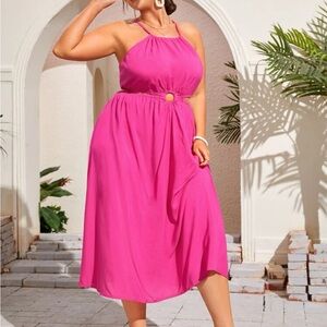 Pink Plus Cut Out Tie Back Halter Dress